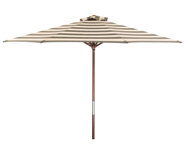best 9ft patio umbrella Classic Wood 9 ft Stripe Round Market Umbrella, Soft Black & Ivory
