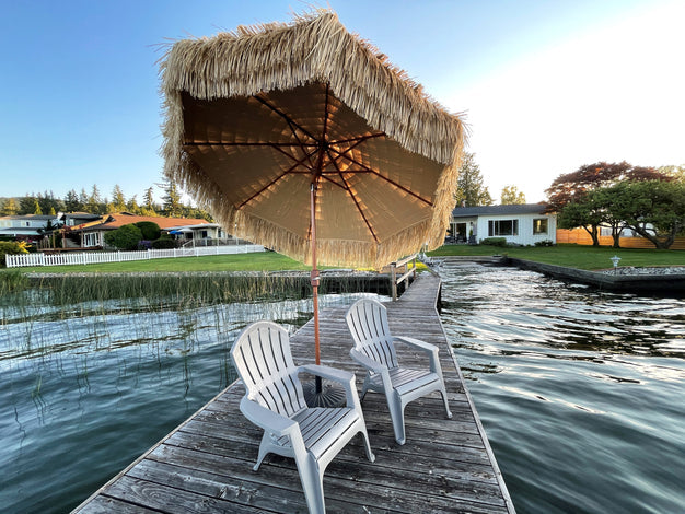 DestinationGear Palapa Tiki Whiskey 9 ft Patio Umbrella with Crank Lift and Easy Tilt